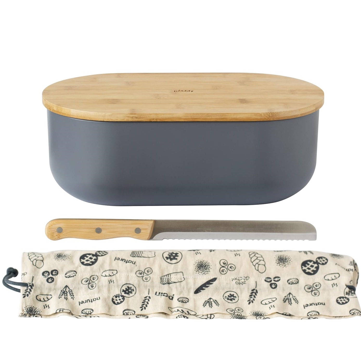 Boite à pain 4 en1 métal gris bleu - pebbly