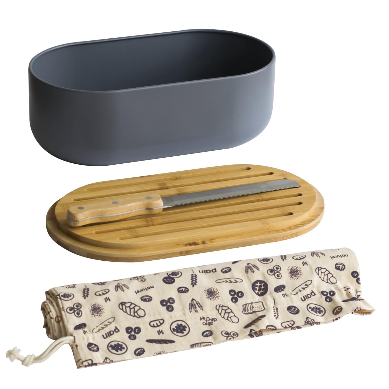 Boite à pain 4 en1 métal gris bleu - pebbly