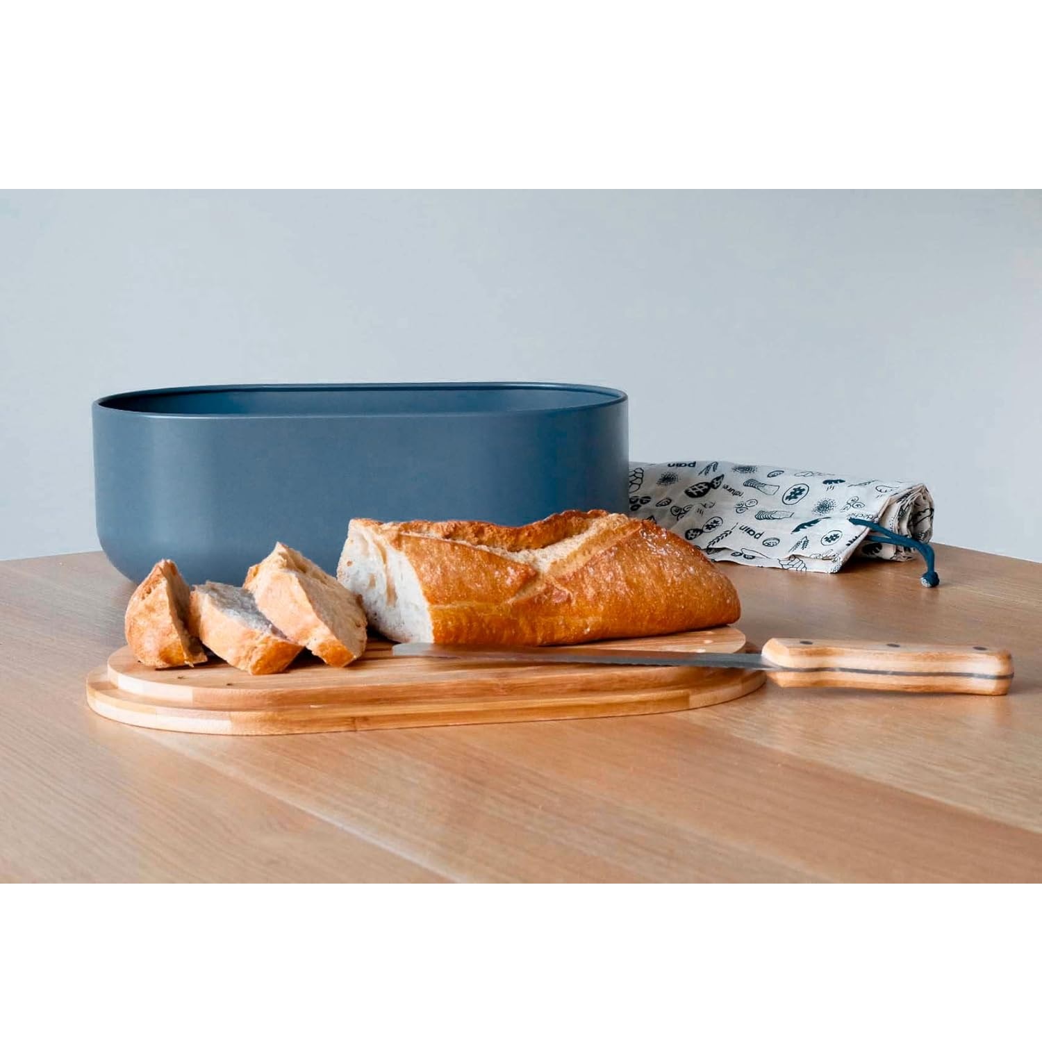 Boite à pain 4 en1 métal gris bleu - pebbly