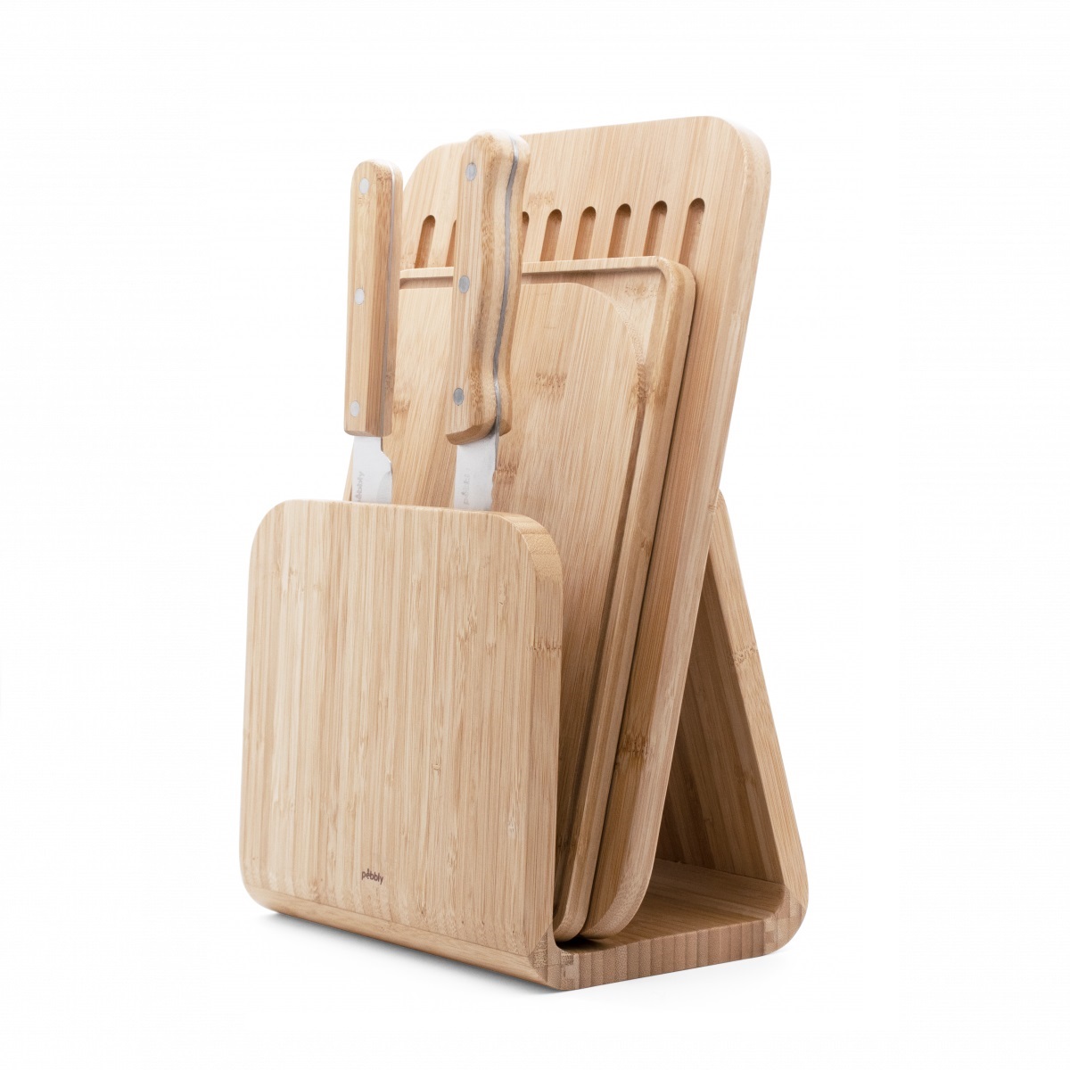 Coffret affûté composé de 2 planches à découper en bambou et 2 couteaux - pebbly