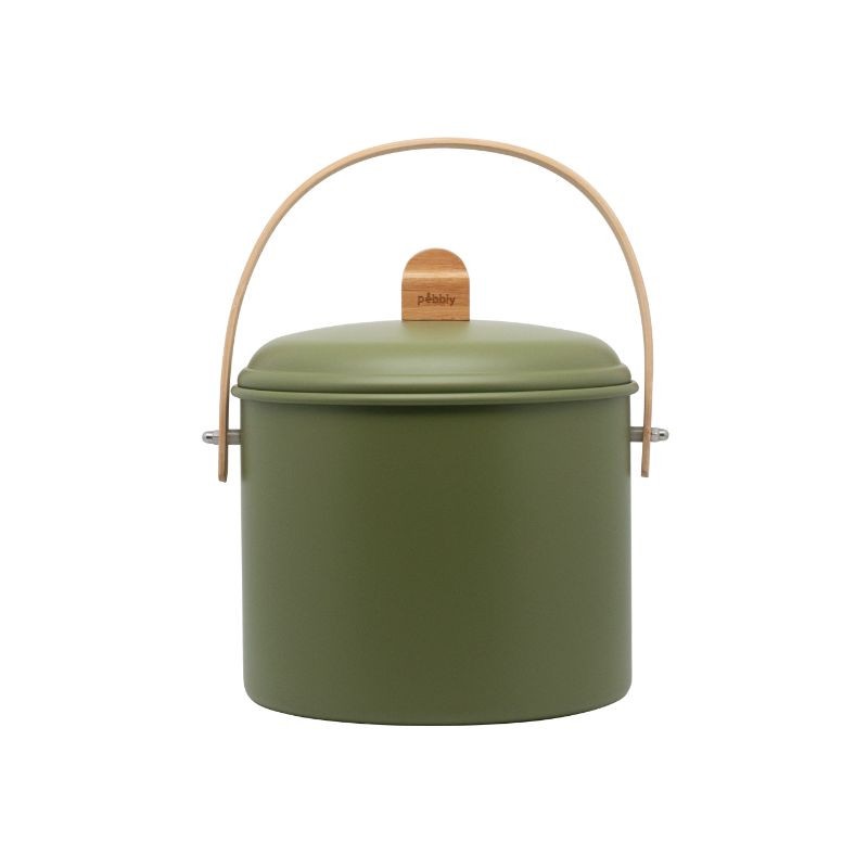 Seau à compost d'intérieur 7l métal vert et bambou avec filtre à charbon - pebbly