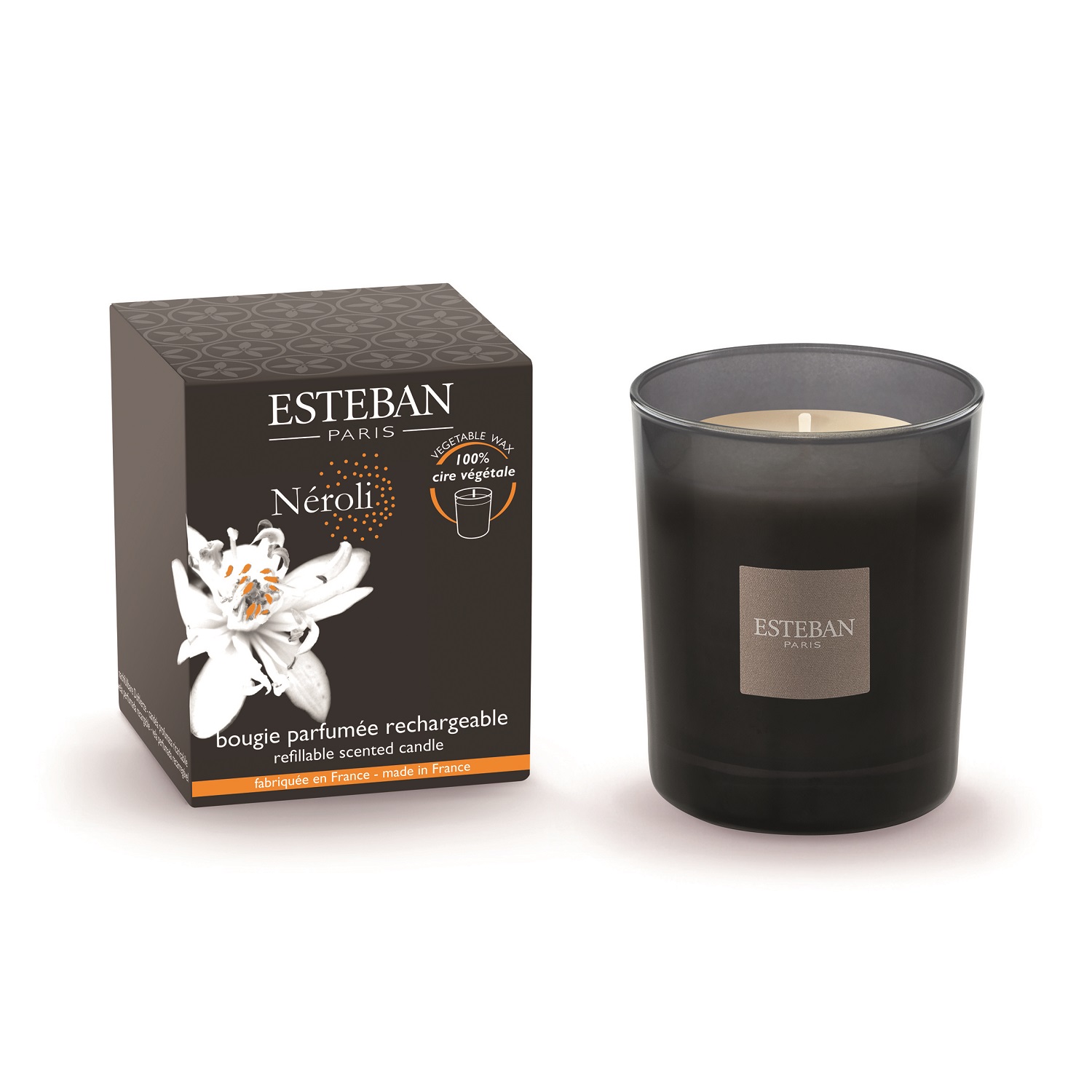 Neroli, bougie parfumée initiale rechargeable 180g - esteban
