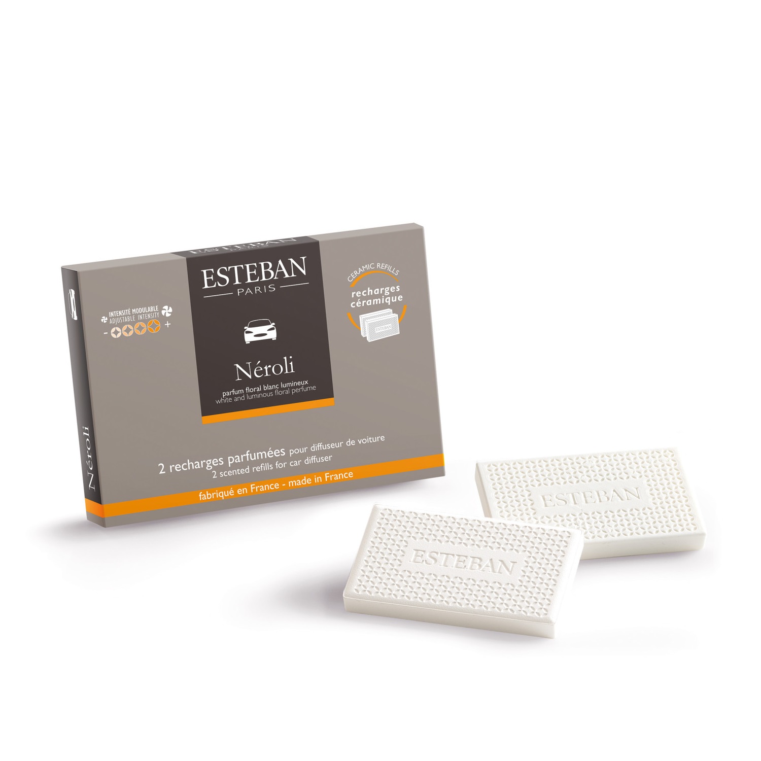 Lot de 2 recharges néroli pour diffuseur de voiture & pochette à parfum - esteban