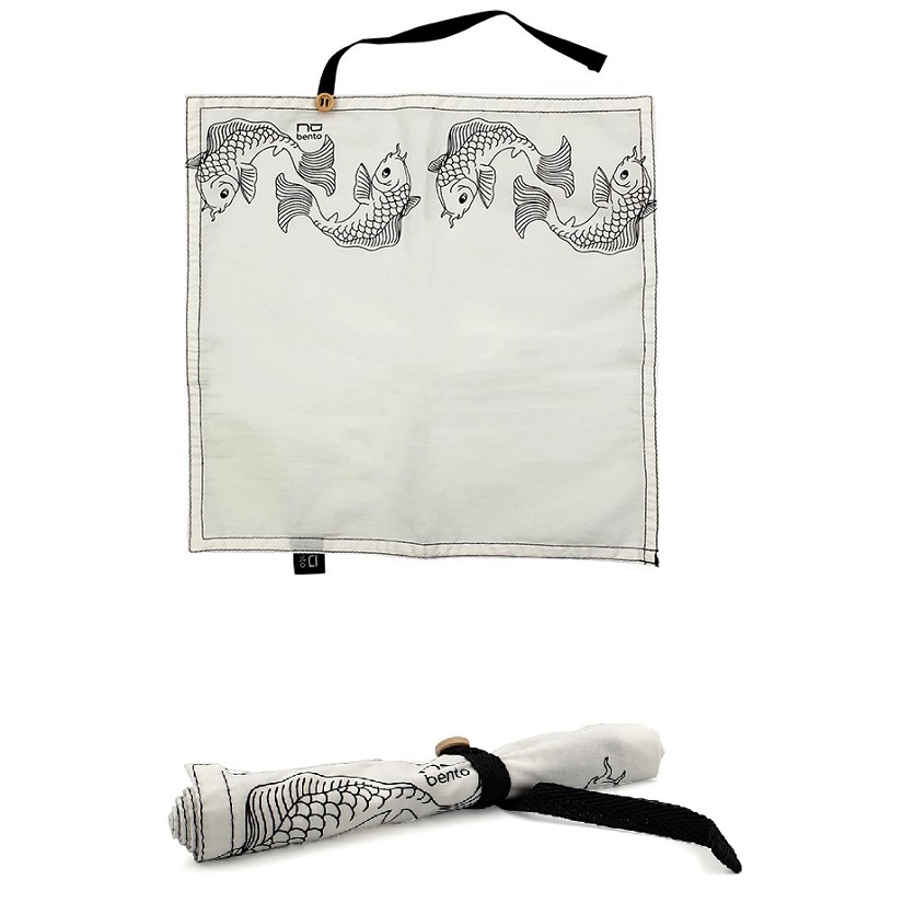 Serviette en coton bio decor carpe koi 29 x 29 cm - nu bento- cookut