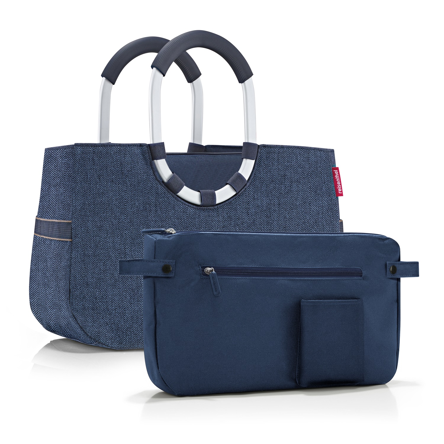 Loopshopper m herringbone dark blue cabas de courses - reisenthel