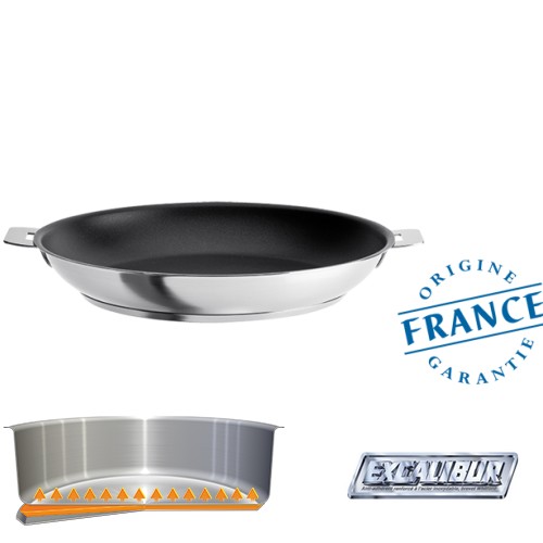 Poele inox revetement excaliss strate amovible 28 cm - cristel