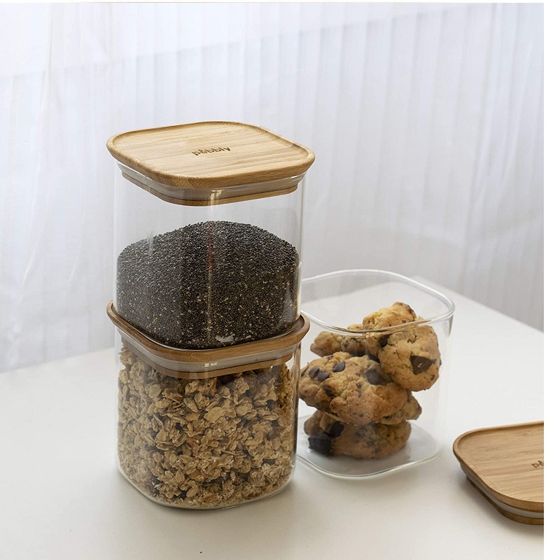 Boite en verre empilable avec couvercle en bambou 800ml - pebbly