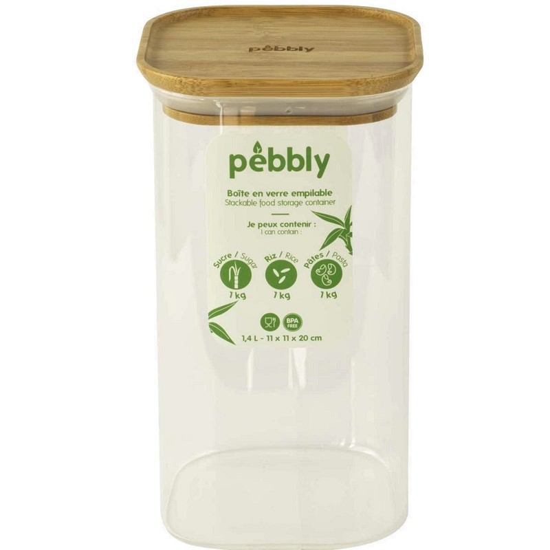 Boite en verre empilable avec couvercle en bambou 1,4l - pebbly