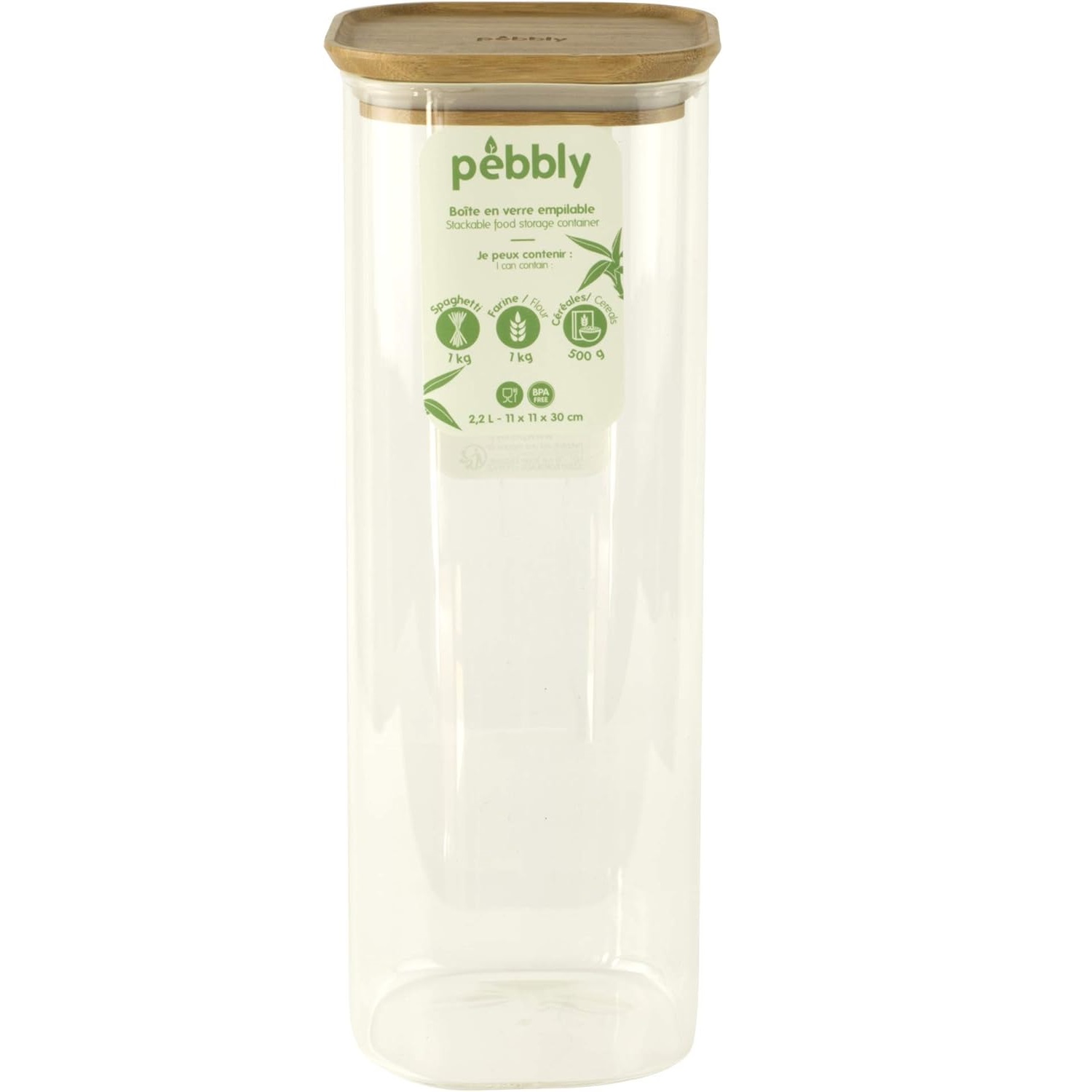 Boite en verre empilable avec couvercle en bambou 2,2l - pebbly