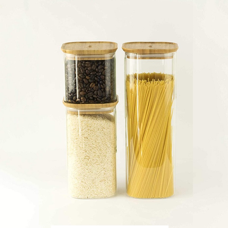 Boite en verre empilable avec couvercle en bambou 2,2l - pebbly