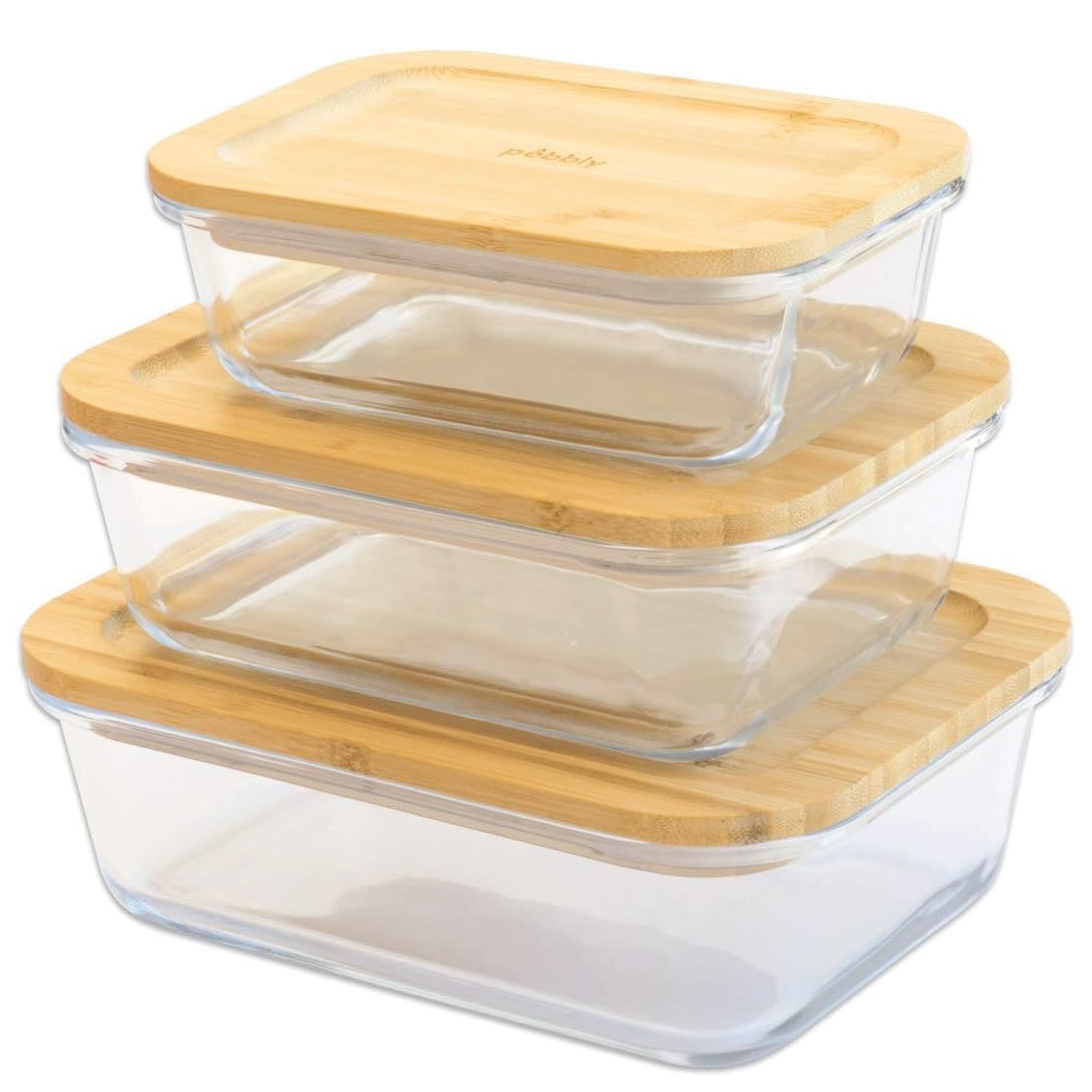 Plat boite en verre rectangulaire avec couvercle en bambou 640ml - pebbly