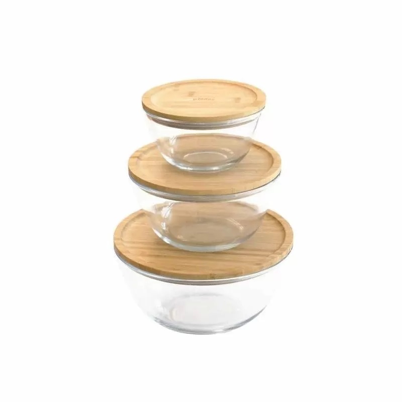 Boite ronde en verre avec couvercle en bambou 2,6 l - pebbly