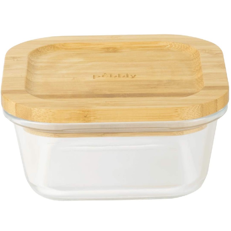 Plat boite en verre carre avec couvercle en bambou 520 ml - pebbly