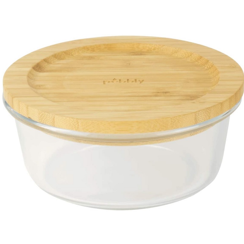 Boite ronde en verre avec couvercle en bambou 620 ml - pebbly