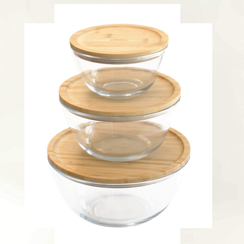 Boite ronde en verre avec couvercle en bambou 620 ml - pebbly