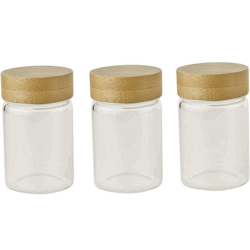 Lot de 3 petits bocaux en verre avec couvercle a visser en bambou 75 ml - pebbly