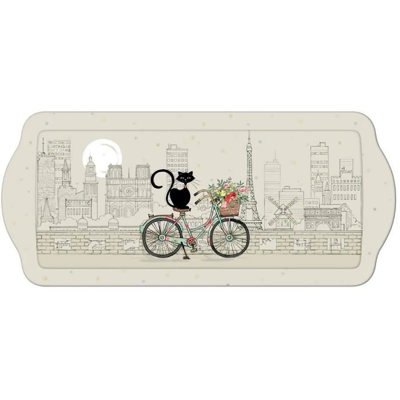 Plateau de service rectangulaire bug art paris chat cycliste- kiub