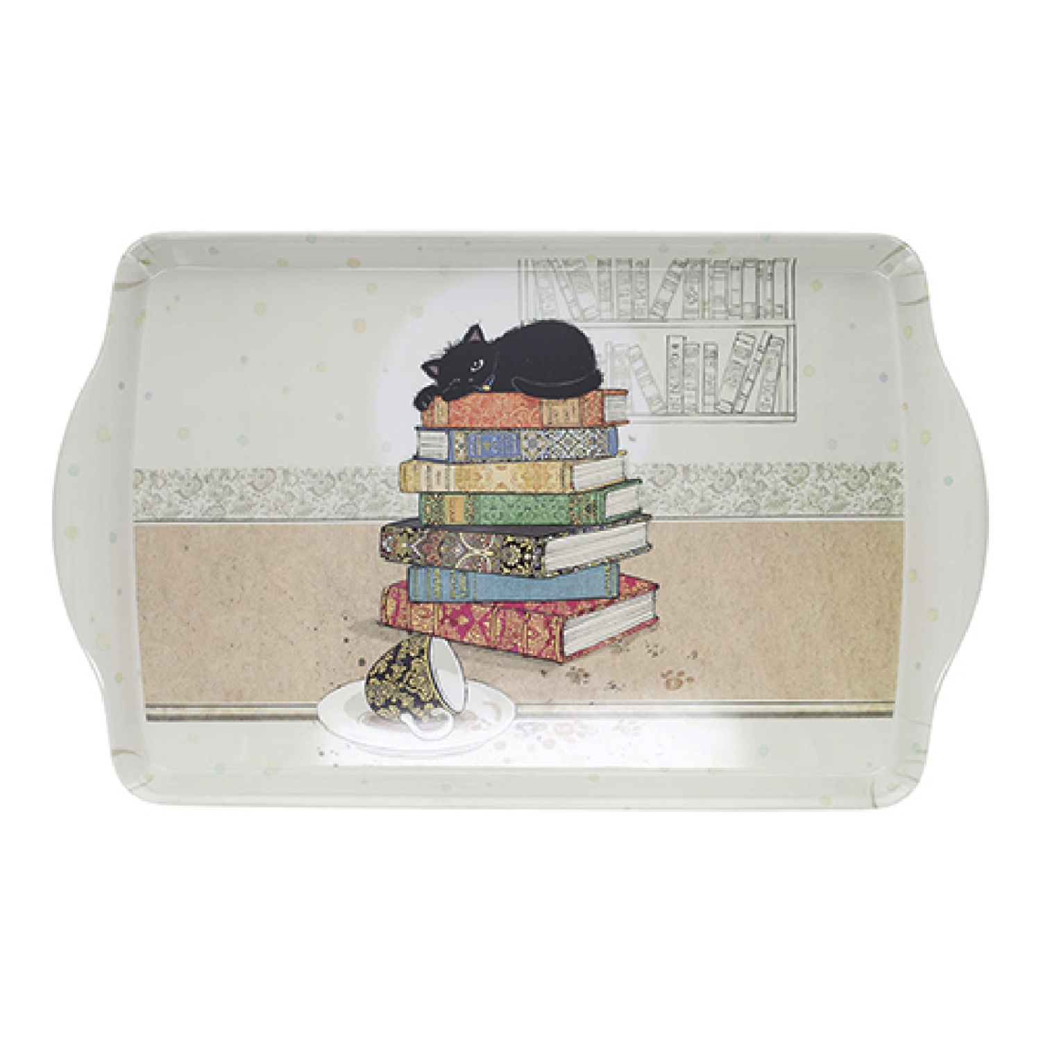Plateau de service 24 x 38 cm bug art chaton livres - kiub