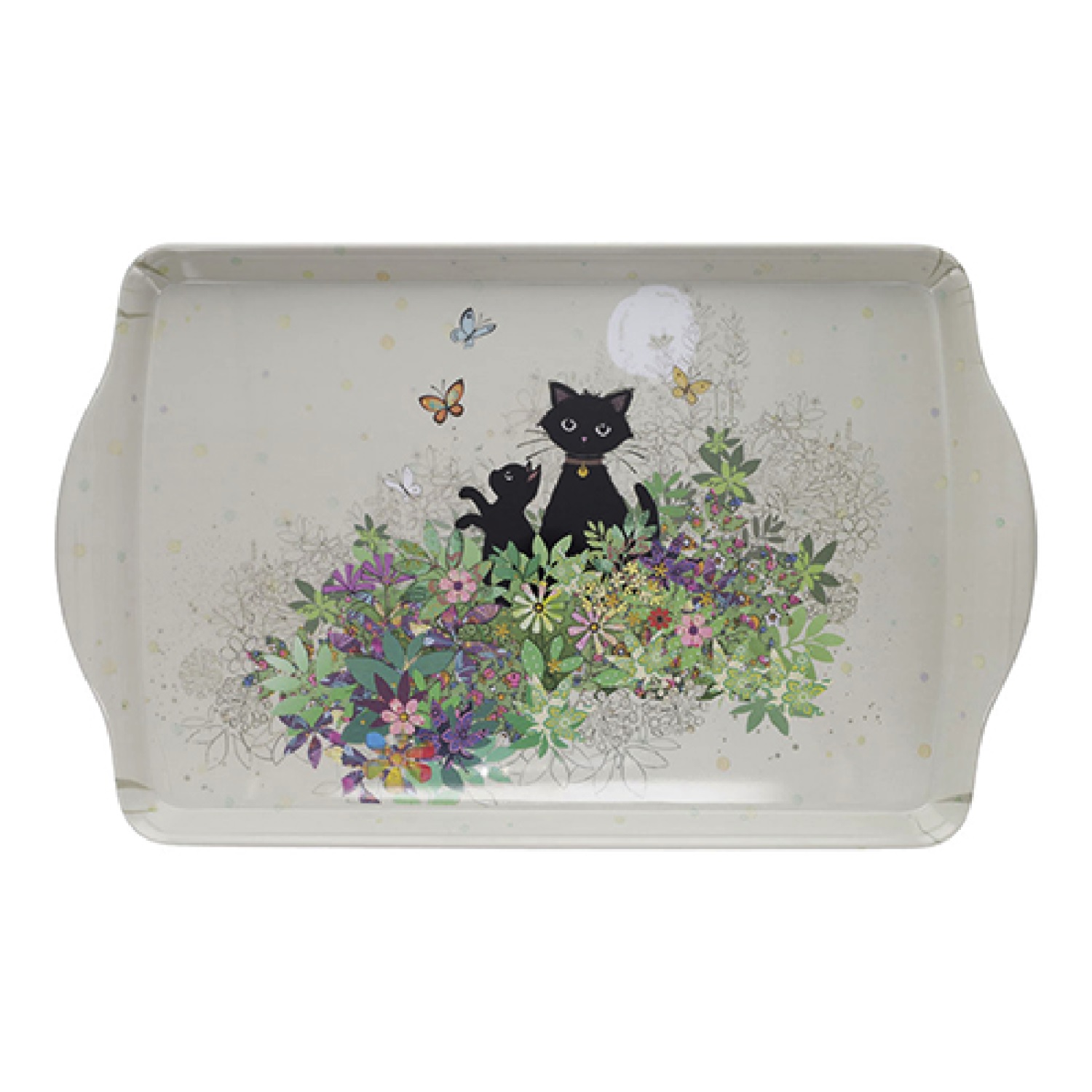 Plateau de service 24 x 38 cm bug art chaton jardin - kiub