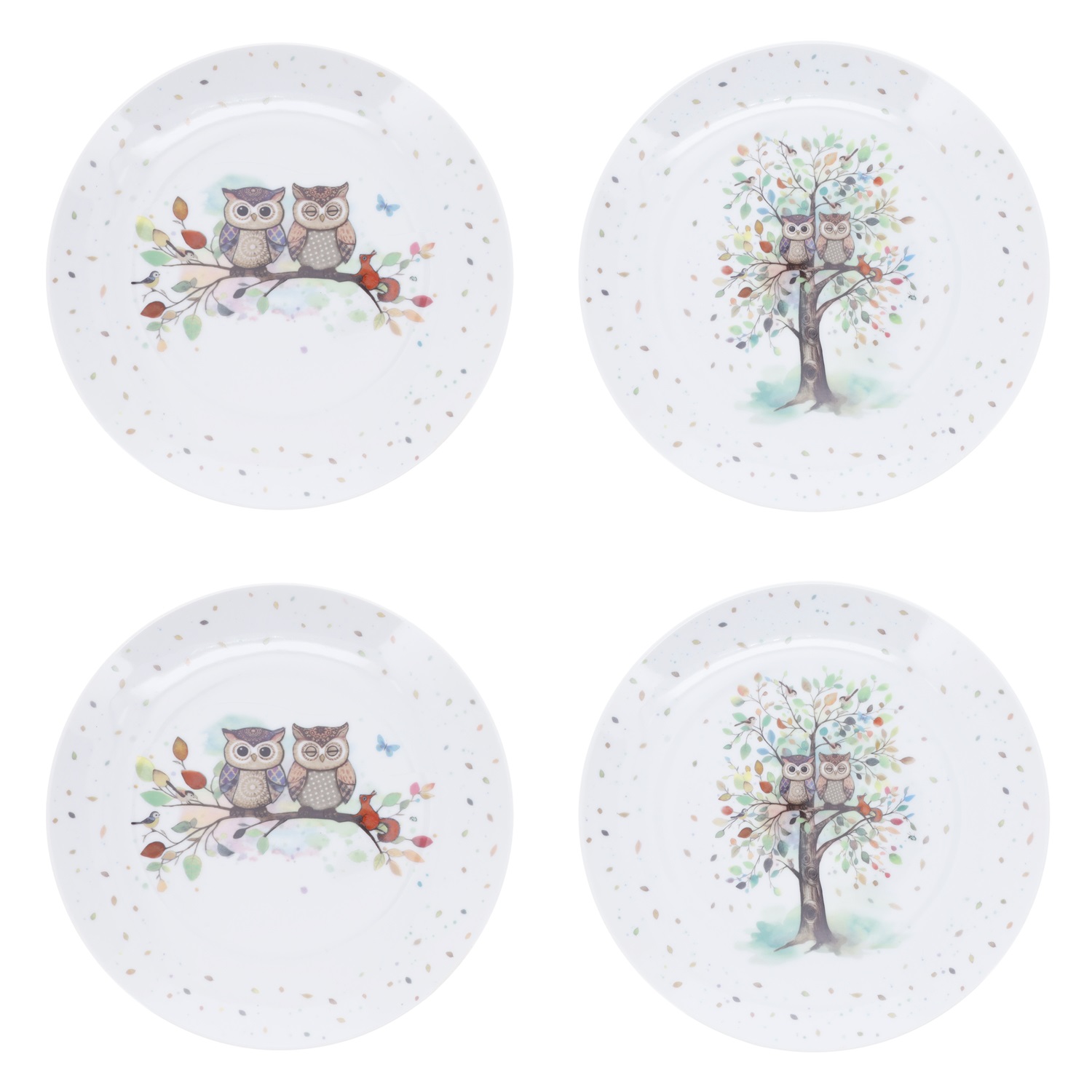 Coffret 4 assiettes dessert portofilio couple chouettes assortis - kiub
