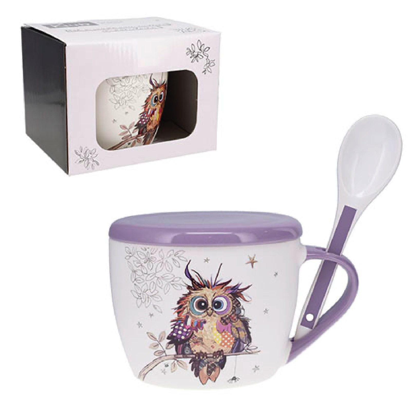 Bol à soupe avec couvercle en boite cadeau kook bébé chouette 650 ml - kiub