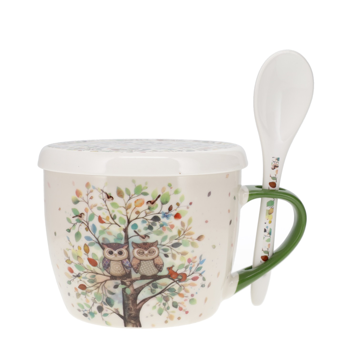 Bol à soupe avec couvercle et cuillère 60 cl portofilio arbre couple chouettes - kiub