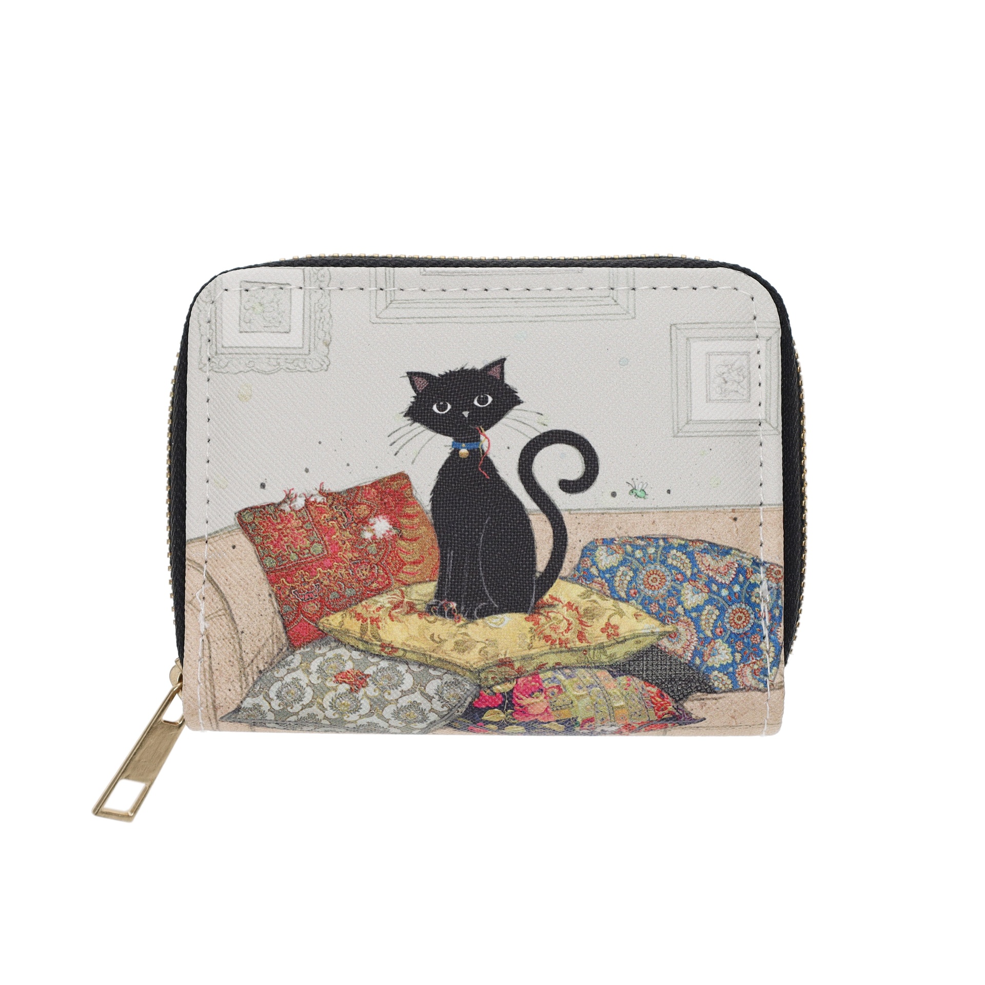 Porte monnaie carré zippé bug art chat et coussins - kiub