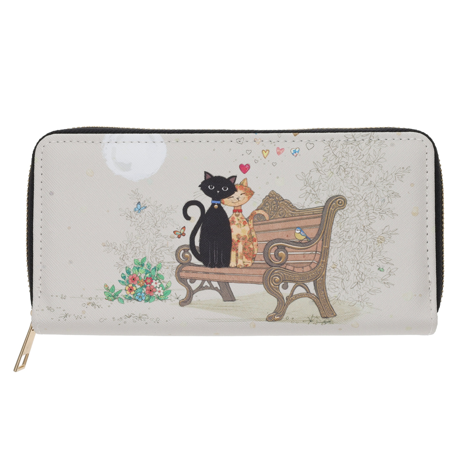 Porte monnaie carré zippé bug art couple de chats - kiub