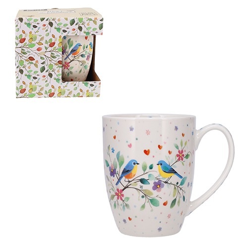 Mug arrondi en porcelaine en boite cadeau 38cl, portfolio oiseaux arbre - kiub