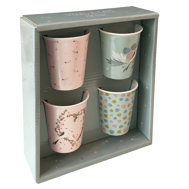 Lot de gobelets à café 200 ml en boite cadeau, encyclopédia papillons bleus - kiub