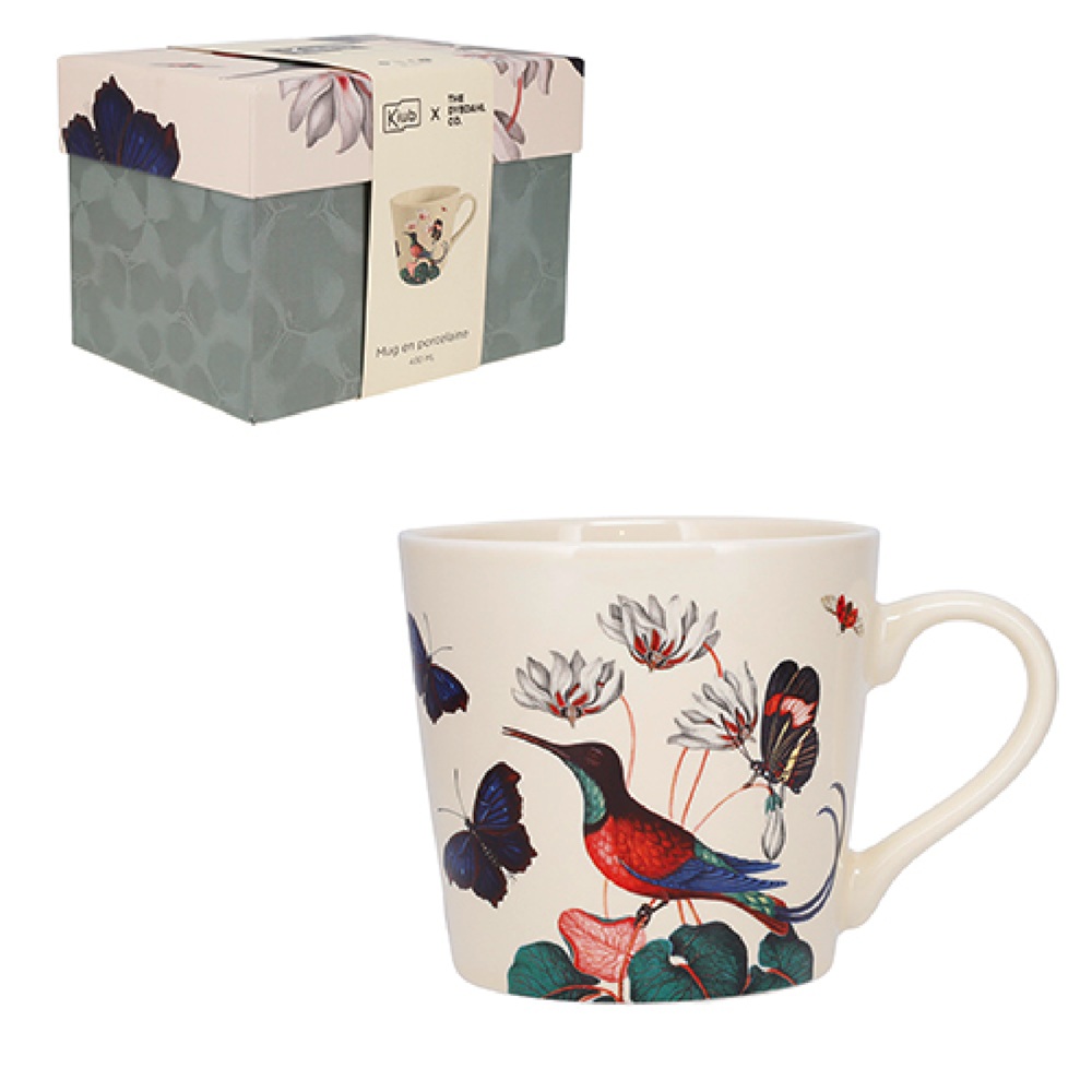 Mug xl 430ml boite cadeau, encyclopédia fleurs et oiseau vert - kiub