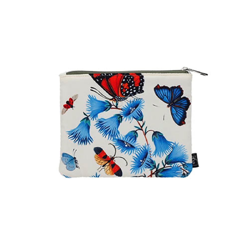 Porte monnaie plat encyclopédia fleurs papillons bleu - kiub