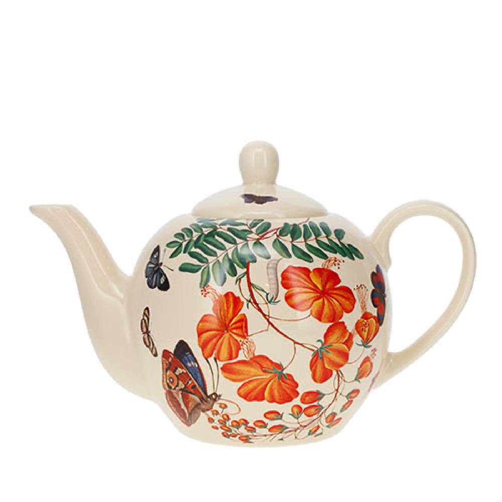 Théière en porcelaine en boite cadeau, encyclopédia fleurs papiloons orange 900ml - kiub