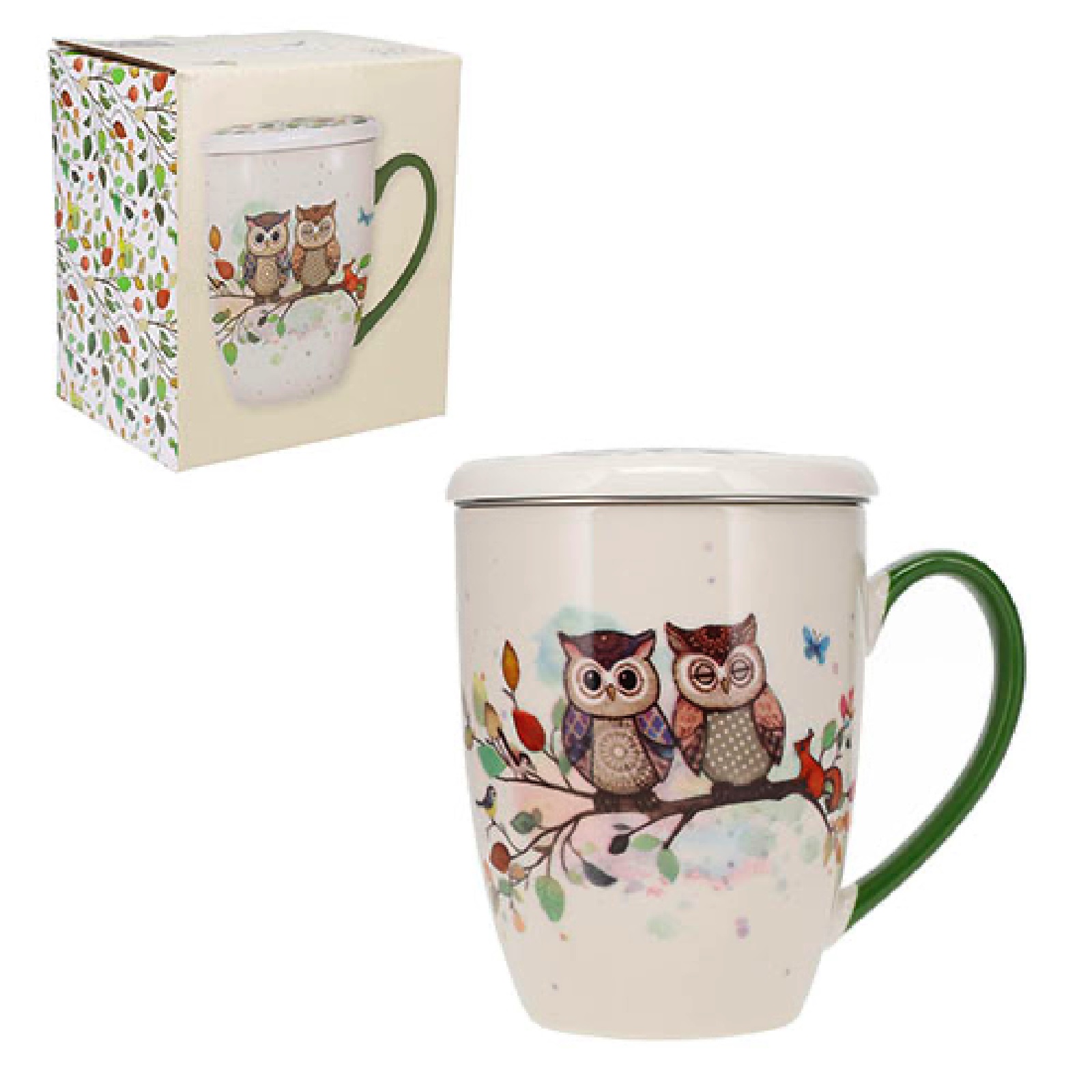 Tisanière en porcelaine avec infuseur 380ml en boite cadeau portofilio couple chouettes - kiub