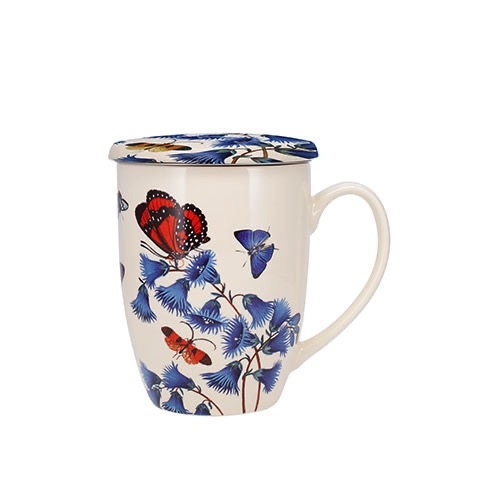 Tisanière en porcelaine avec infuseur 380ml en boite cadeau , encyclopédia papillons bleu - kiub