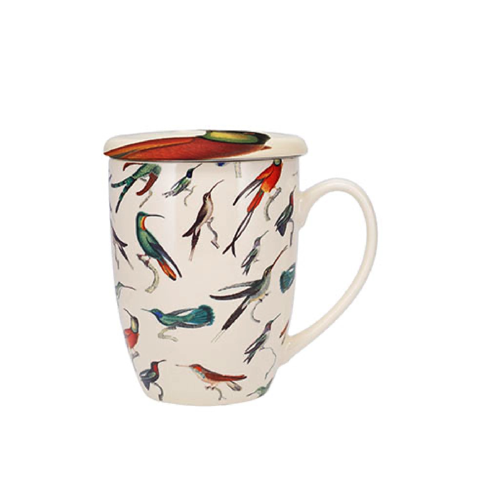 Tisanière en porcelaine avec infuseur 380ml en boite cadeau , encyclopédia oiseau vert - kiub