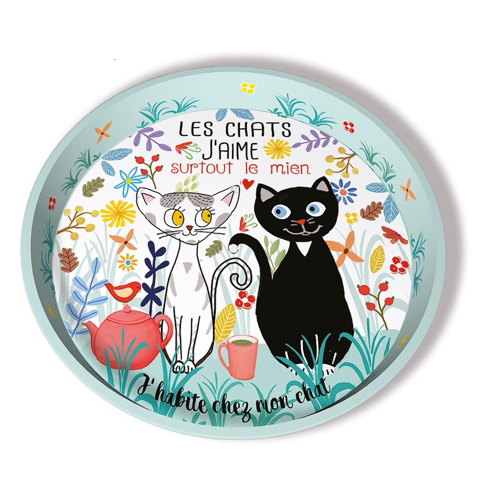 Grand plateau rond j'aime les chats surtout le mien - moldeo