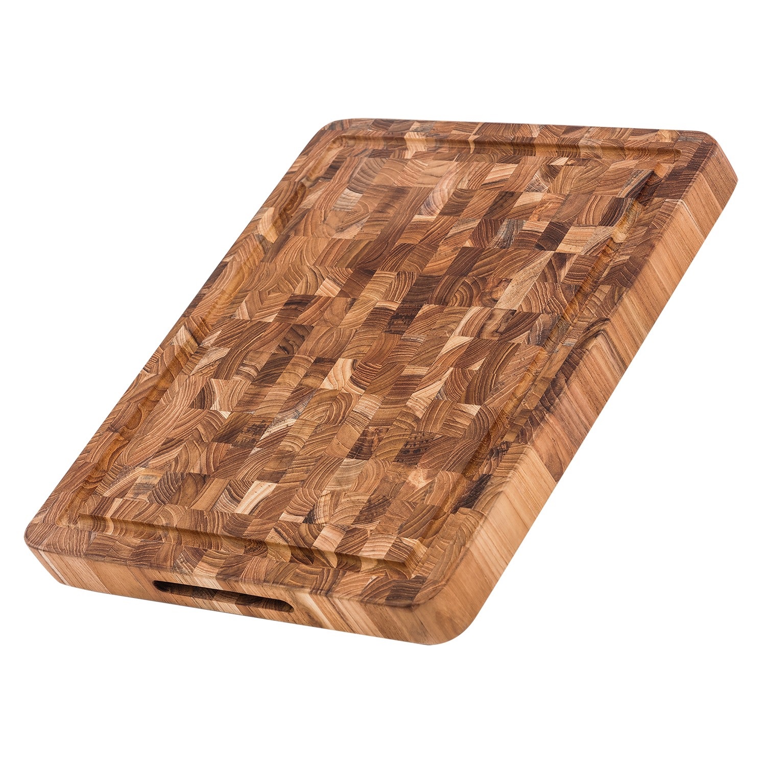 Billot en teck bois de bout avec rigole 52x36 cm - teakhaus