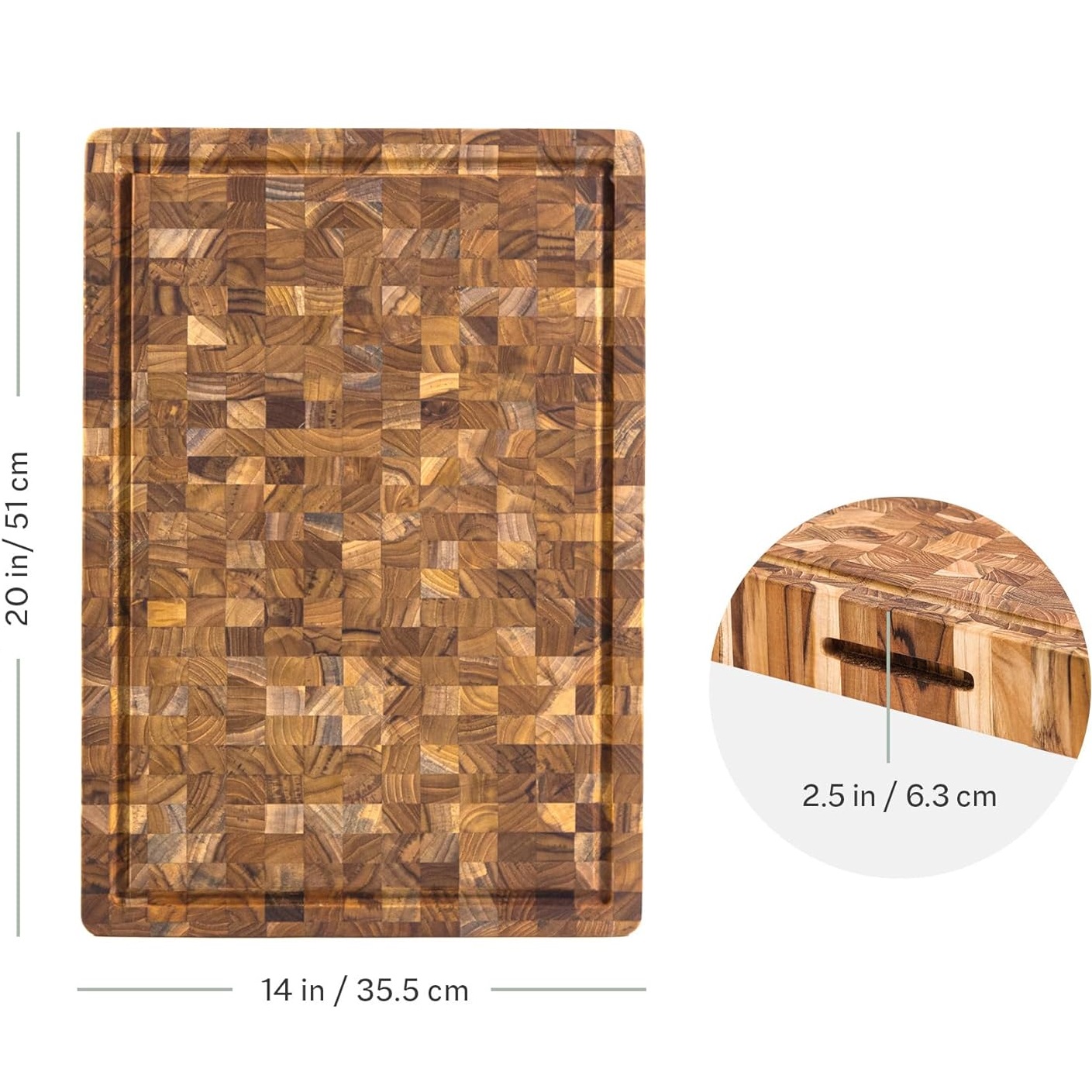 Billot en teck bois de bout avec rigole 52x36 cm - teakhaus