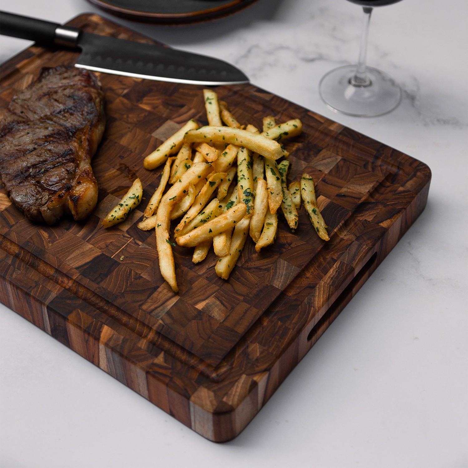 Billot en teck bois de bout avec rigole 52x36 cm - teakhaus