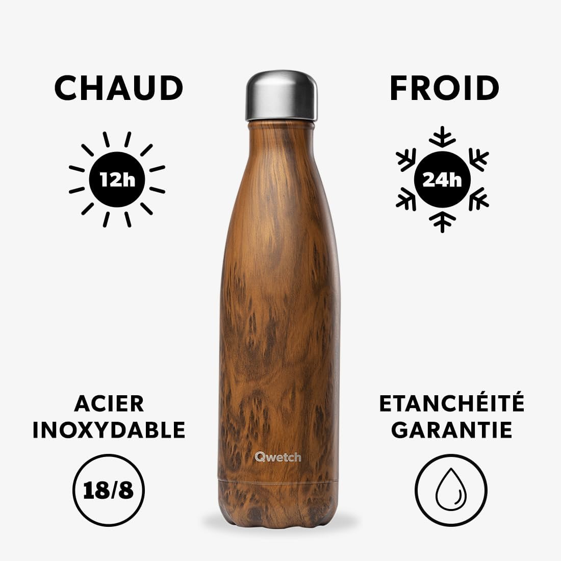 Bouteille isotherme - wood brun 500 ml - qwetch