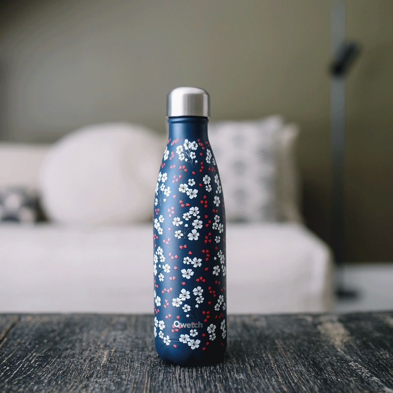 Bouteille isotherme - hanami bleu 500 ml - qwetch