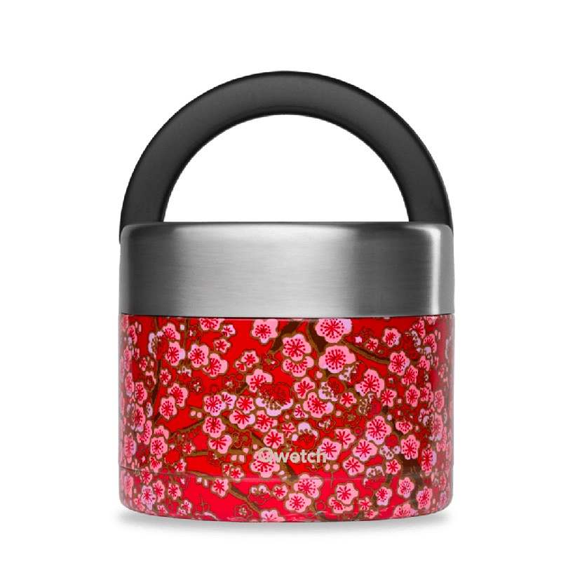 Boite repas isotherme avec poignée de portage - flowers rouge 850 ml - qwetch