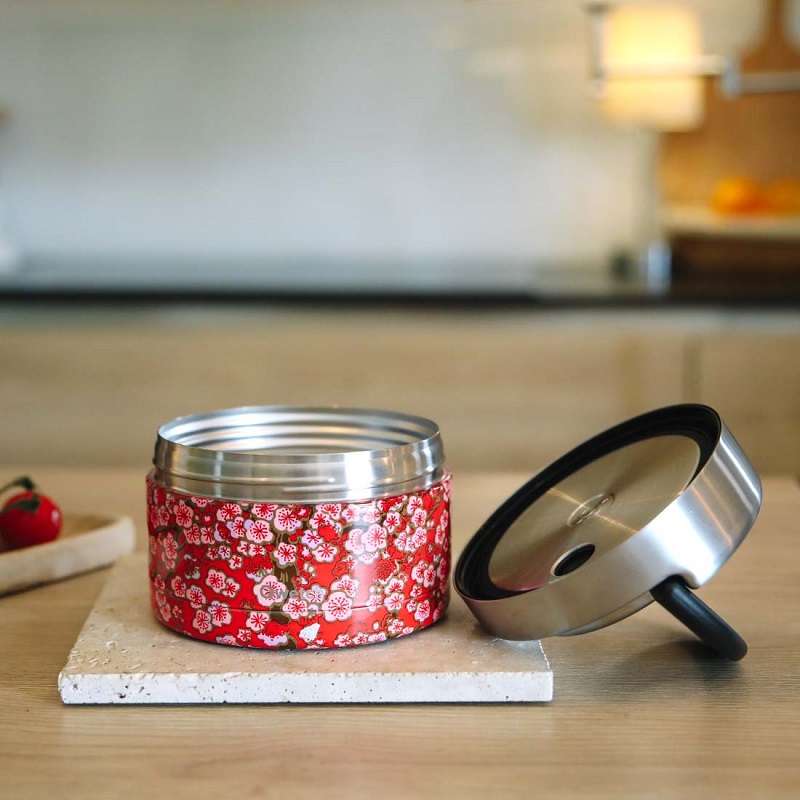 Boite repas isotherme avec poignée de portage - flowers rouge 850 ml - qwetch