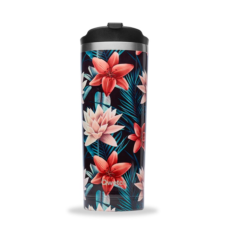 Travel mug inox isotherme tropical - noir - 470ml - qwetch