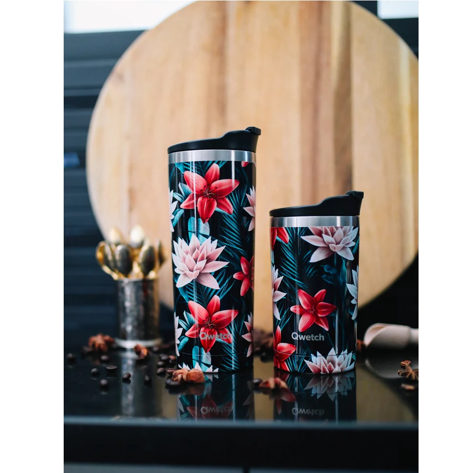 Travel mug inox isotherme tropical - noir - 470ml - qwetch
