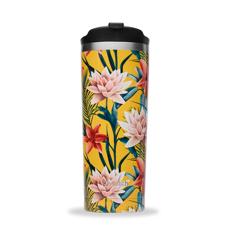Travel mug inox isotherme tropical - jaune - 470ml - qwetch