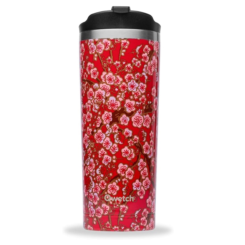 Travel mug inox isotherme flowers rouge - 470ml - qwetch
