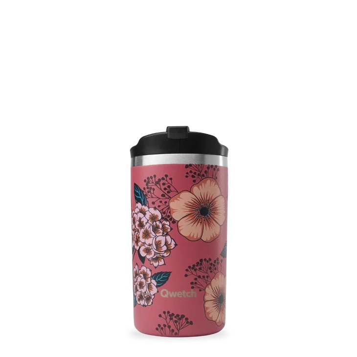 Travel mug inox isotherme tropical - anémones - 350ml - qwetch