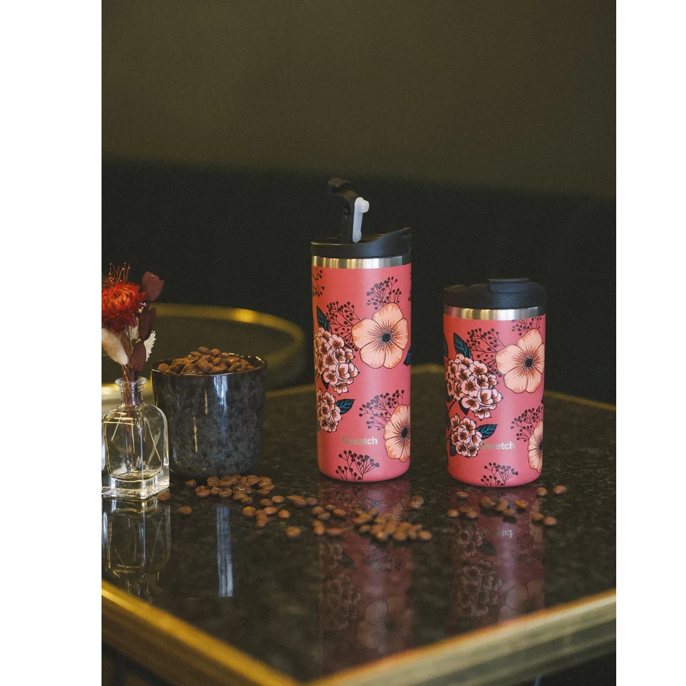 Travel mug inox isotherme tropical - anémones - 350ml - qwetch